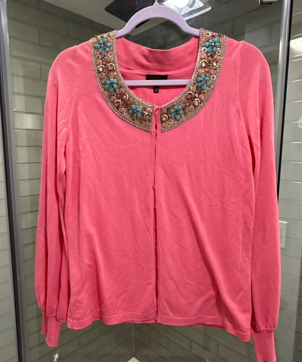 ESCADA Twinset 38 Pink Embellished Beaded Cardigan Tank Sweater Set